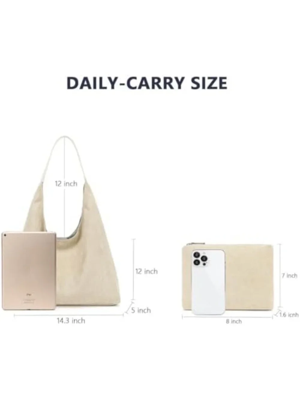 Soft Suede Slouchy Tote Bag for Women, Large Capacity Vintage Hobo Handbag